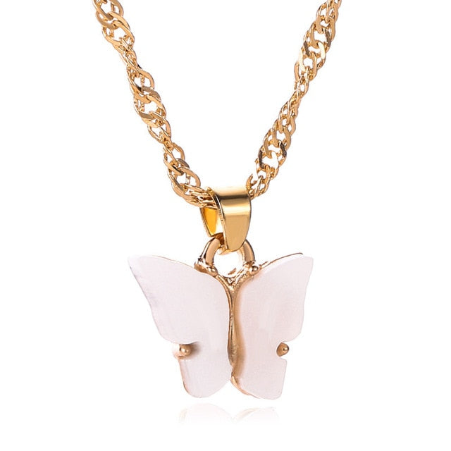 Gold Chain Butterfly Pendant Choker Necklace
