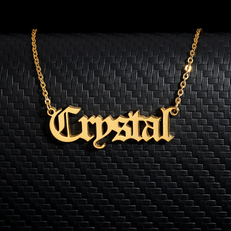 Stainless Old English Customized Nameplate Necklace