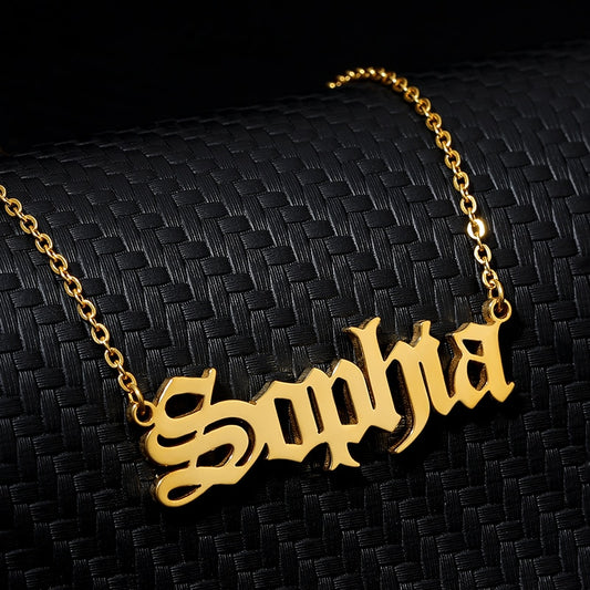 Stainless Old English Customized Nameplate Necklace