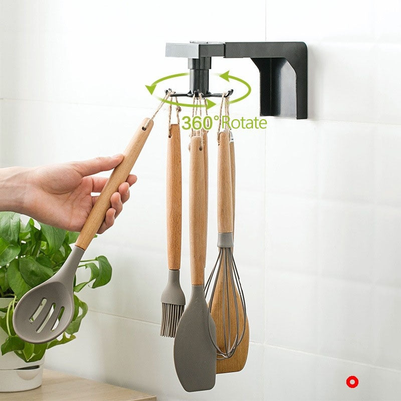 Spatula Spoon Hooks Rotating Storage Holder