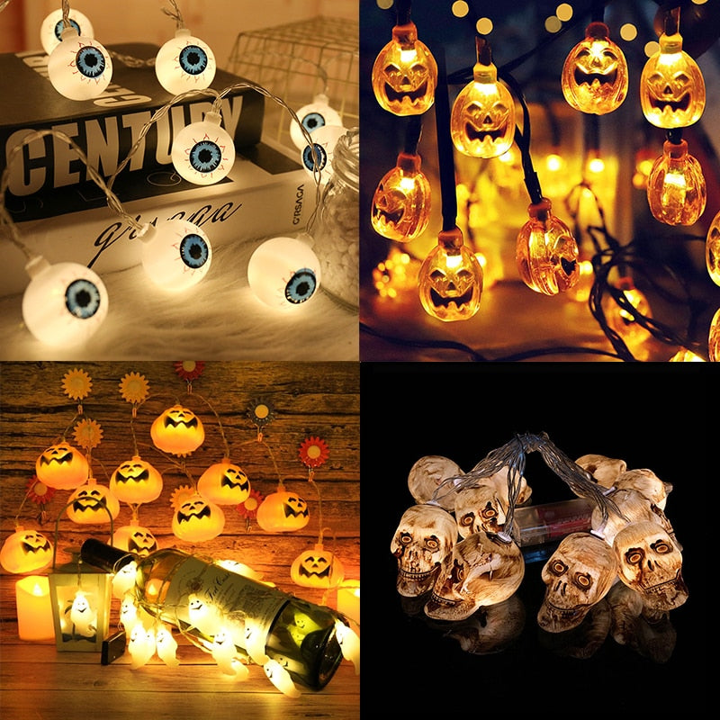 LED Halloween Pumpkin Ghost Skeletons Bat Spider String Decor Light