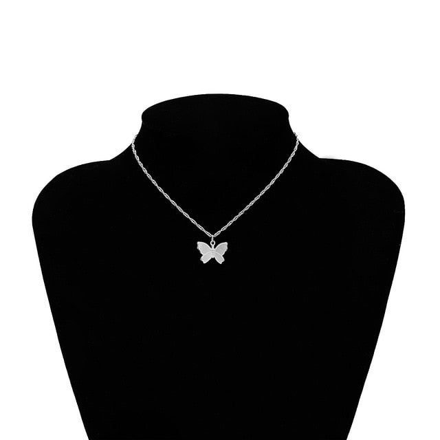 Gold Chain Butterfly Pendant Choker Necklace