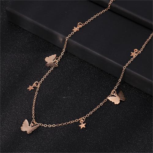 Gold Chain Butterfly Pendant Choker Necklace