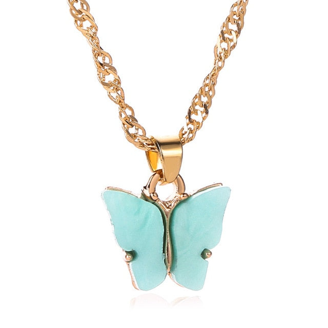 Gold Chain Butterfly Pendant Choker Necklace