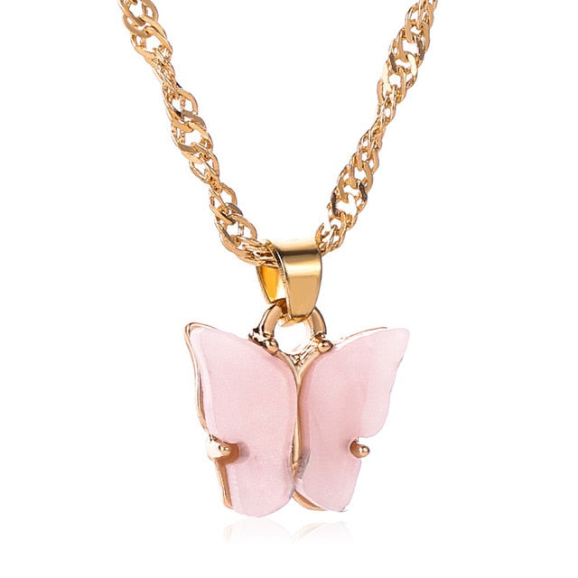 Gold Chain Butterfly Pendant Choker Necklace