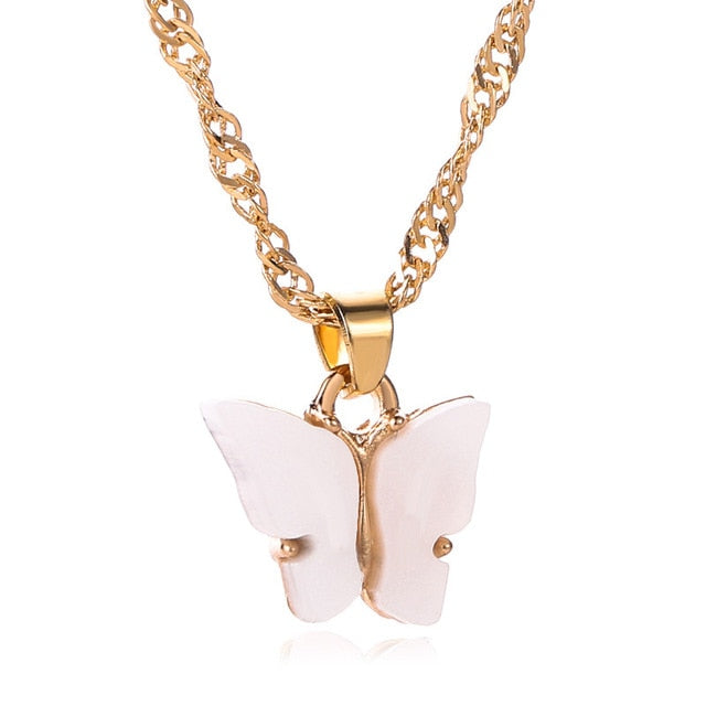 Gold Chain Butterfly Pendant Choker Necklace