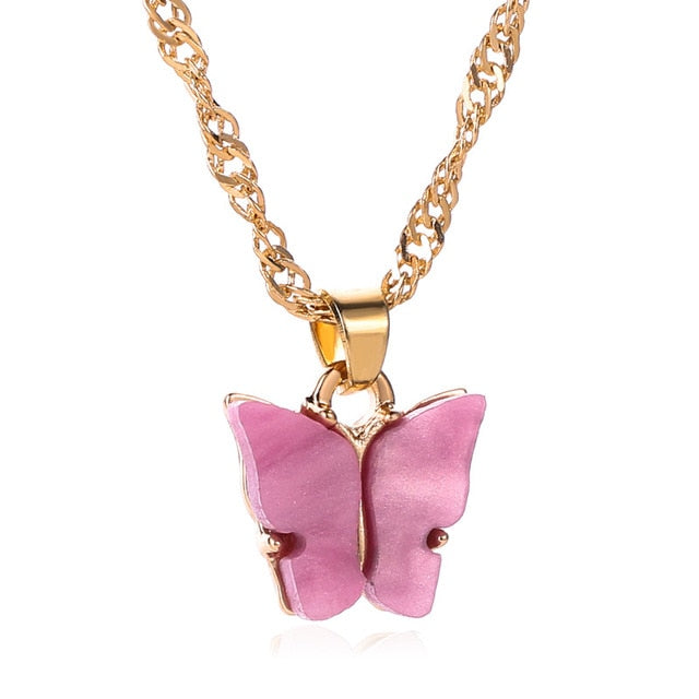 Gold Chain Butterfly Pendant Choker Necklace