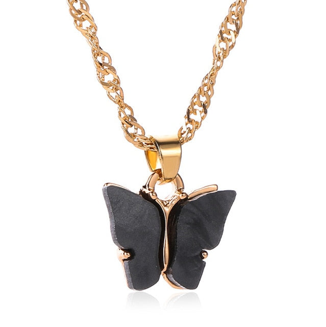 Gold Chain Butterfly Pendant Choker Necklace