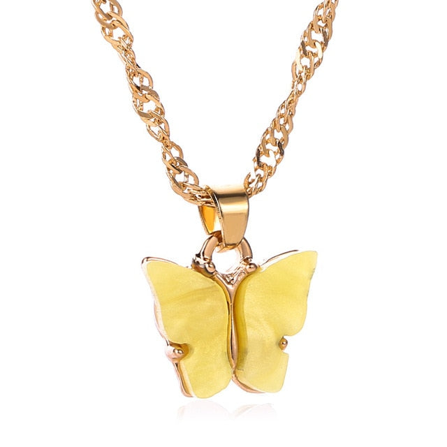 Gold Chain Butterfly Pendant Choker Necklace